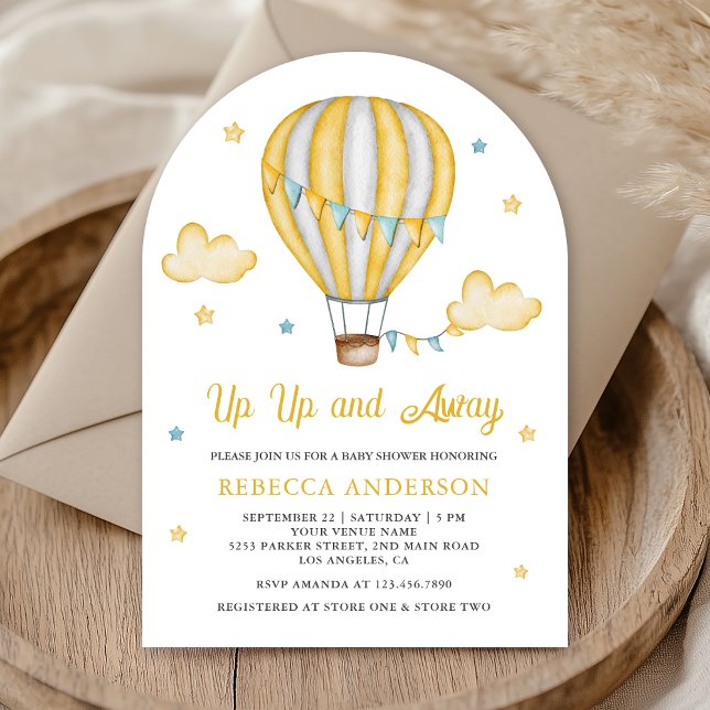 Luftballongen Baby Shower för Gult uppåt och bakåt Inbjudningar (Skapare uppladdad)