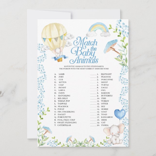 Luftballongen matchar Baby djur-spelet Inbjudningar (Framsida)