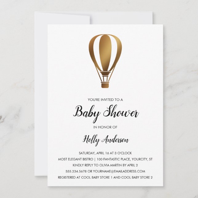 Luftballongen Simple Baby Shower Smooth Guld Inbjudningar (Framsida)