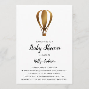 Luftballongen Simple Baby Shower Smooth Guld Inbjudningar