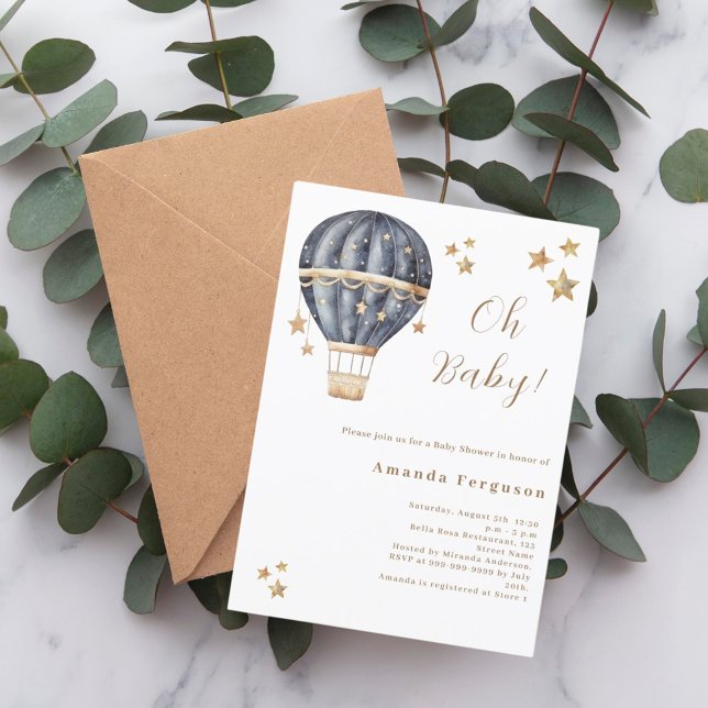 Luftballongens blå stjärnor Baby Shower Inbjudningar (Skapare uppladdad)