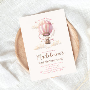 Luftballongens Rosa för födelsedagsinbjudan Inbjudningar