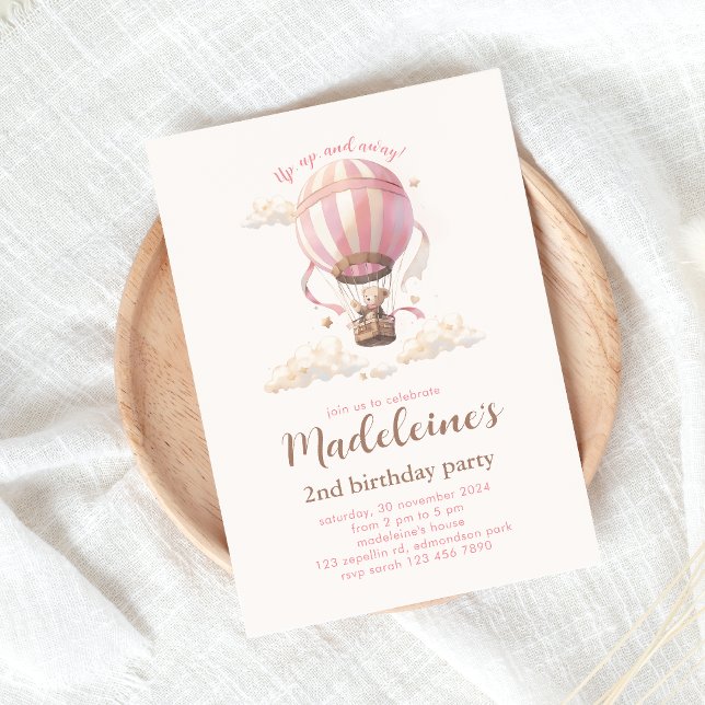 Luftballongens Rosa för födelsedagsinbjudan Inbjudningar (Skapare uppladdad)