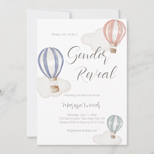 Luftballonger Genderna Visa pastellprogram Färg Inbjudningar (Framsida)