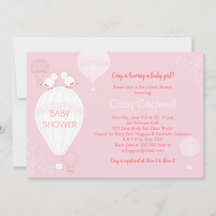 Luftballonger Mjuk Rosa Flicka Baby Shower Inbjudningar