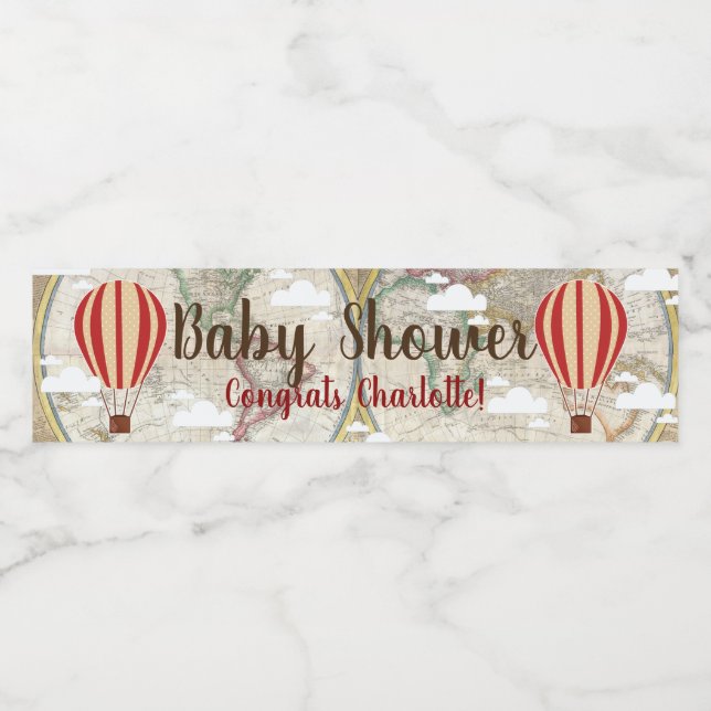 Luftballonger och världskarta - babykläder vattenflaskor etikett (Singel etikett)