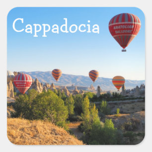 Luftballonger över Cappadocia Fyrkantigt Klistermärke