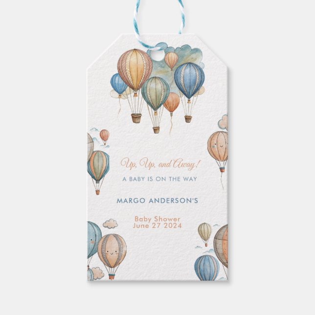 Luftballonger Pastel Boy Travel Baby Shower Presentetikett (Framsidan)