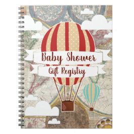 Luftballonger Vintage Äventyr Baby Shower Anteckningsbok Med Spiral