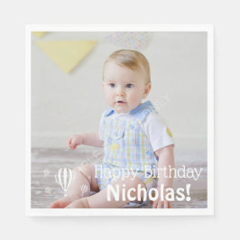 Luftballongs Baby Första födelsedagsfoto Pappersservett