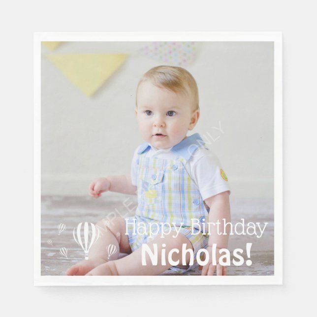 Luftballongs Baby Första födelsedagsfoto Pappersservett (Framsidan)