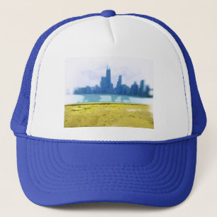 Luftbätat konstverk av Chicagos skyline Truckerkeps