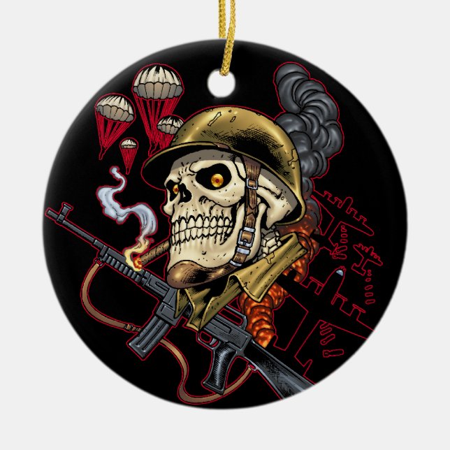 Luftburen eller marin- fallskärmsjägareskalle med julgransprydnad keramik (Framsidan)