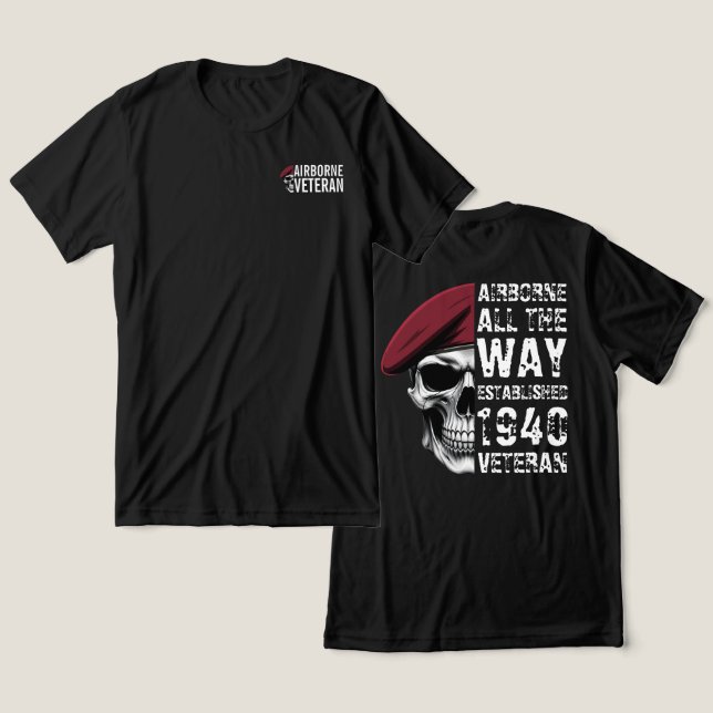 Luftburna hela vägen Veteran Skalle T Shirt (Design fram och bak)