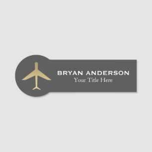 Luftfart - Guld flygplan Namn bricka Namnbricka