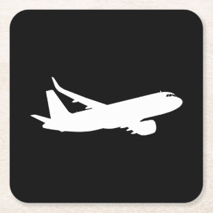 Luftfartyg Jet Liner Silhouette som flyger svart d Underlägg Papper Kvadrat