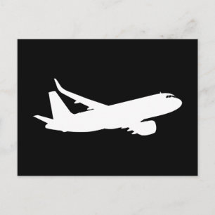 Luftfartyg Jet Liner Silhouette som flyger svart d Vykort