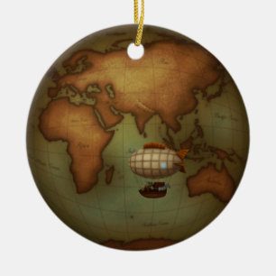Luftfartyg som flyger över Östra Hemisphere Kart Julgransprydnad Keramik