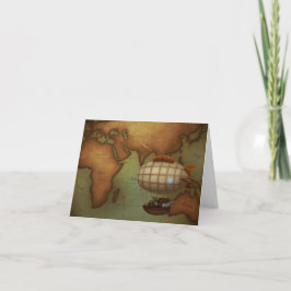 Luftfartyg som flyger över Östra Hemisphere Karta Anteckningskort