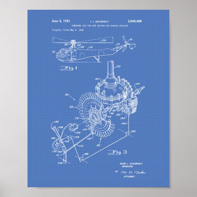 Luftfartygsmotor 1953 Patent Art Blueprint Poster (Framsidan)