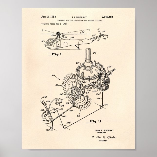 Luftfartygsmotor 1953 Patent Art Old Peper Poster (Framsidan)