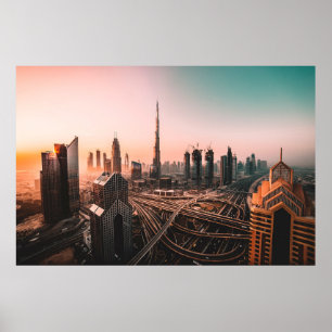 LUFTFOTO AV STAD HIGHWAY SOM OMGES AV HÖG-RI POSTER