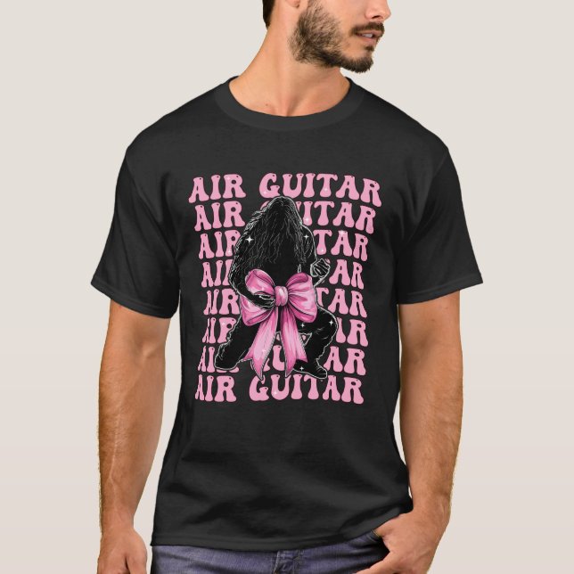 Luftgitarr Gitarrist Flicka Coquette Böjd Rosa Ban T Shirt (Framsida)
