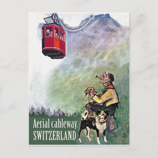 Luftkabelbana, Schweiz, vintage resor Vykort (Framsida)