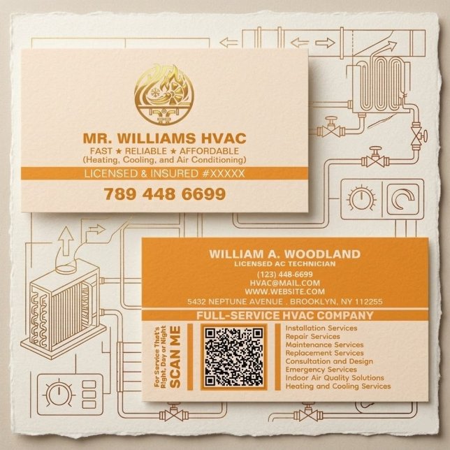 Luftkonditionering Uppvärmning och Kyla | Orange H Visitkort (air conditioning technician cards, heating and cooling business cards, HVAC marketing materials, pro)
