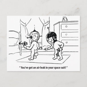 Luftläcka i rymddräkt, humoristisk, vintage vykort