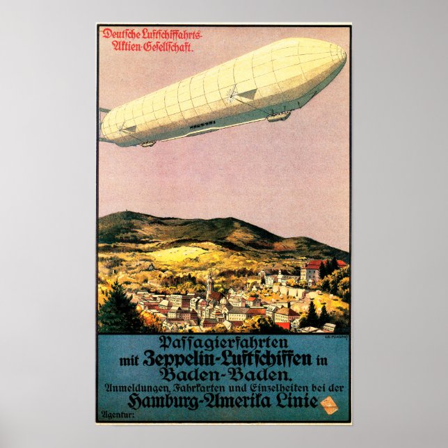 Luftschiff Zeppelin Airship over Town Poster (Framsidan)