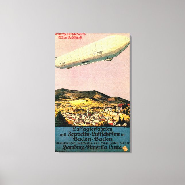 Luftschiff Zeppelin Airship over Town Poster Canvastryck (Framsida)