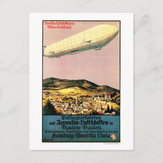 Luftschiff Zeppelin Airship over Town Poster Vykort (Framsida)