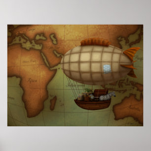 Luftskepp över Östran Hemisphere Karta Large Poster
