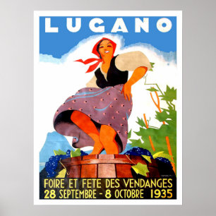 Lugano, Italien, flicka gör vin, årgång Poster