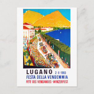 Lugano, luftbild. Människor trängs på vinfestival Vykort