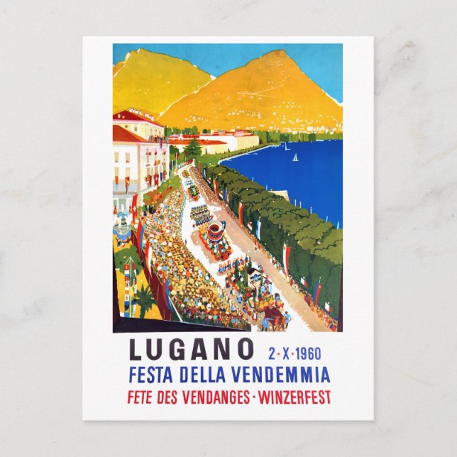 Lugano, luftbild. Människor trängs på vinfestival Vykort (Framsida)