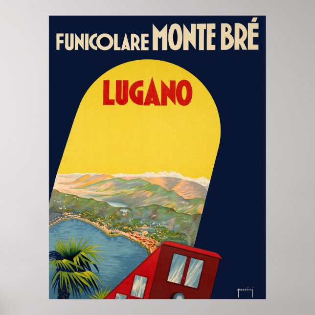 Lugano, Schweiz, landskapsvy under båge Poster (Framsidan)