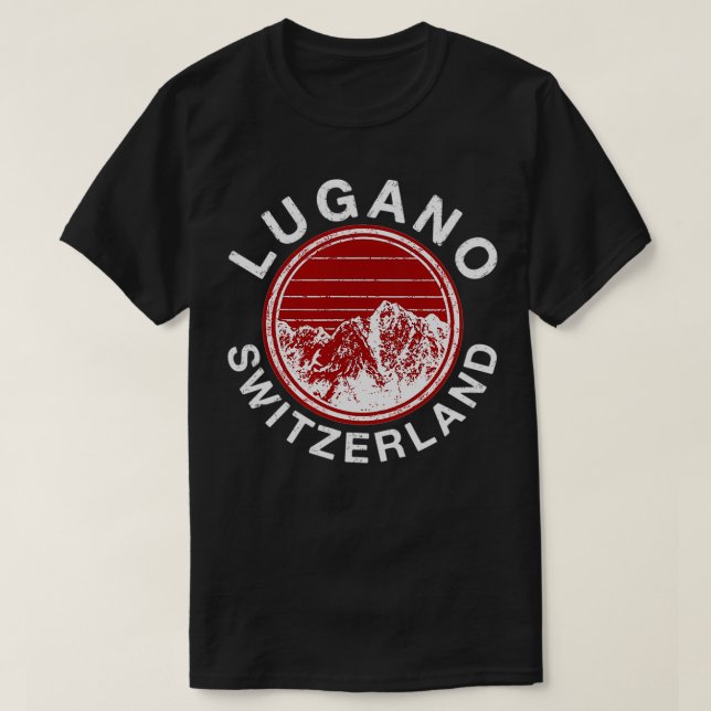 Lugano Schweiz Retro Ski Vintage T Shirt (Design framsida)