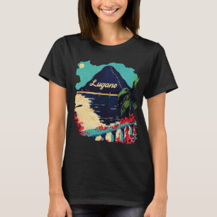 Lugano Schweiz Sjö Berg Blå Resa T Shirt