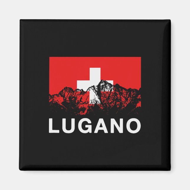 Lugano Schweiz Swiss Flagga Ski Magnet (Framsidan)