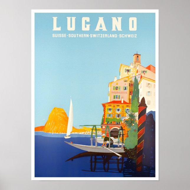 Lugano Schweiz vintage resor Poster (Framsidan)