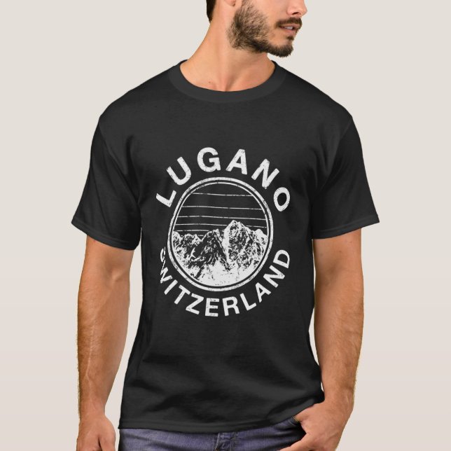 Lugano Schweiz Vintage Retro Ski T Shirt (Framsida)