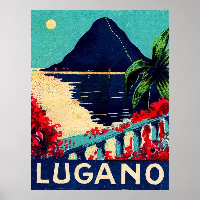 Lugano sjö, Schweiz, hotellterrasvy Poster (Framsidan)
