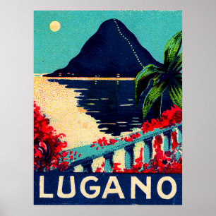 Lugano sjön, Schweitz, hotellterrass beskådar Poster