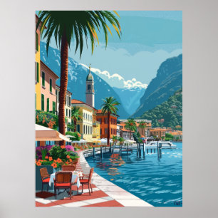 Luganos Idyllic Setting - Vector Tecknad Art Post Poster