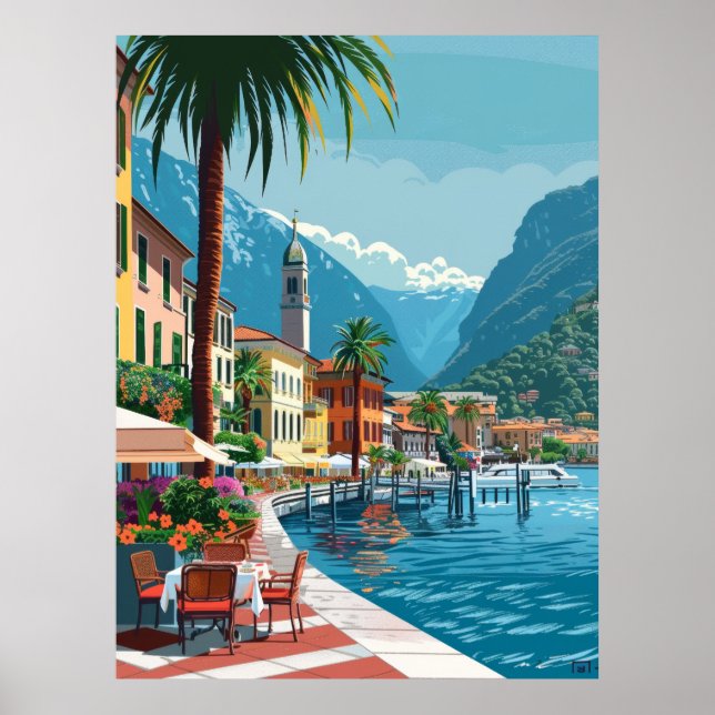 Luganos Idyllic Setting - Vector Tecknad Art Post Poster (Framsidan)
