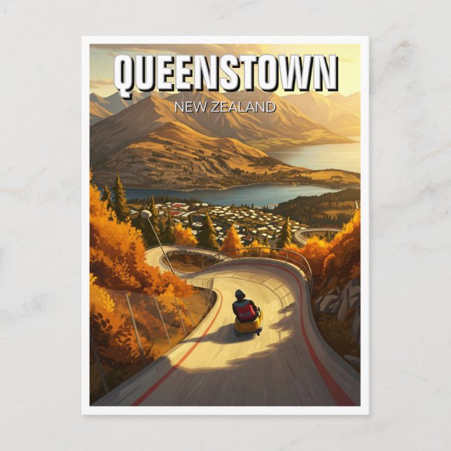 Luge i Queenstown New Zealand Travel Vykort (Framsida)
