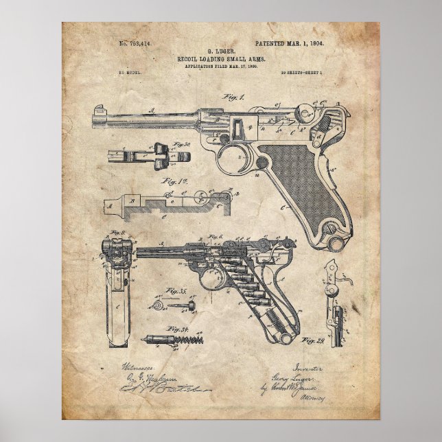 Luger Pistol Parabellum Patent Poster (Framsidan)