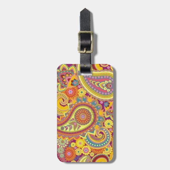 luggage label with paisley design bagagebricka (Vertikal Framsida)